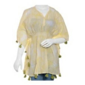 Manglam Yellow& WhiteHand Screen Printed Kaftan